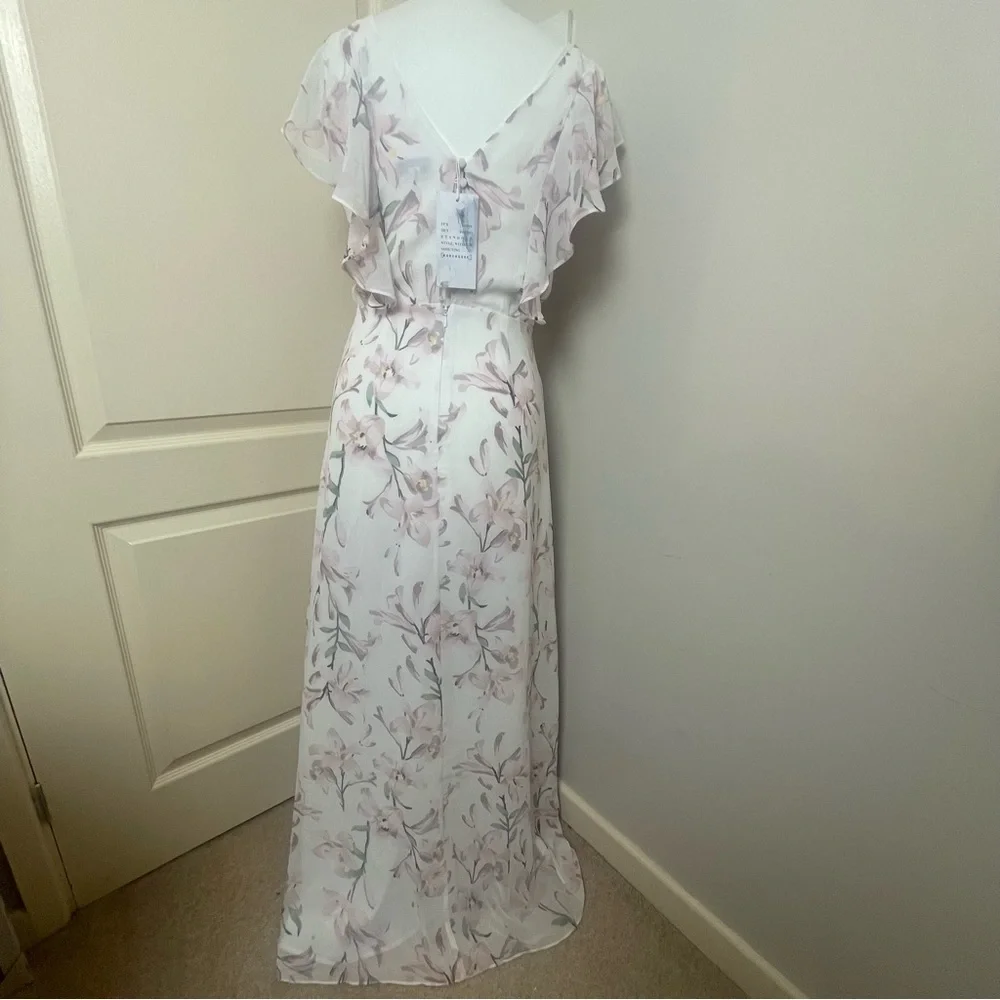 Warehouse Size 10 Frill Wrap Button Maxi Dress Floral Pink White Bridesmaid Chic - Picture 5 of 11